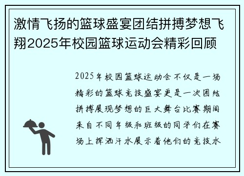 激情飞扬的篮球盛宴团结拼搏梦想飞翔2025年校园篮球运动会精彩回顾