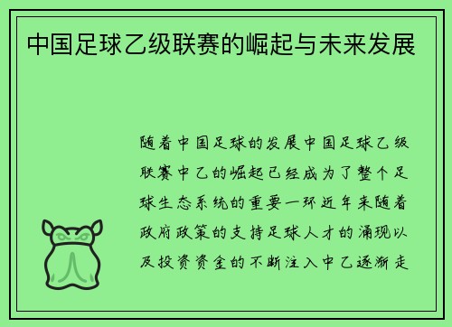 中国足球乙级联赛的崛起与未来发展