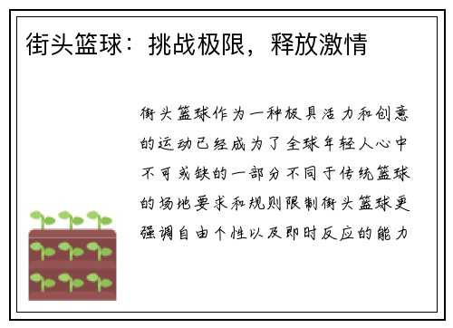 街头篮球：挑战极限，释放激情